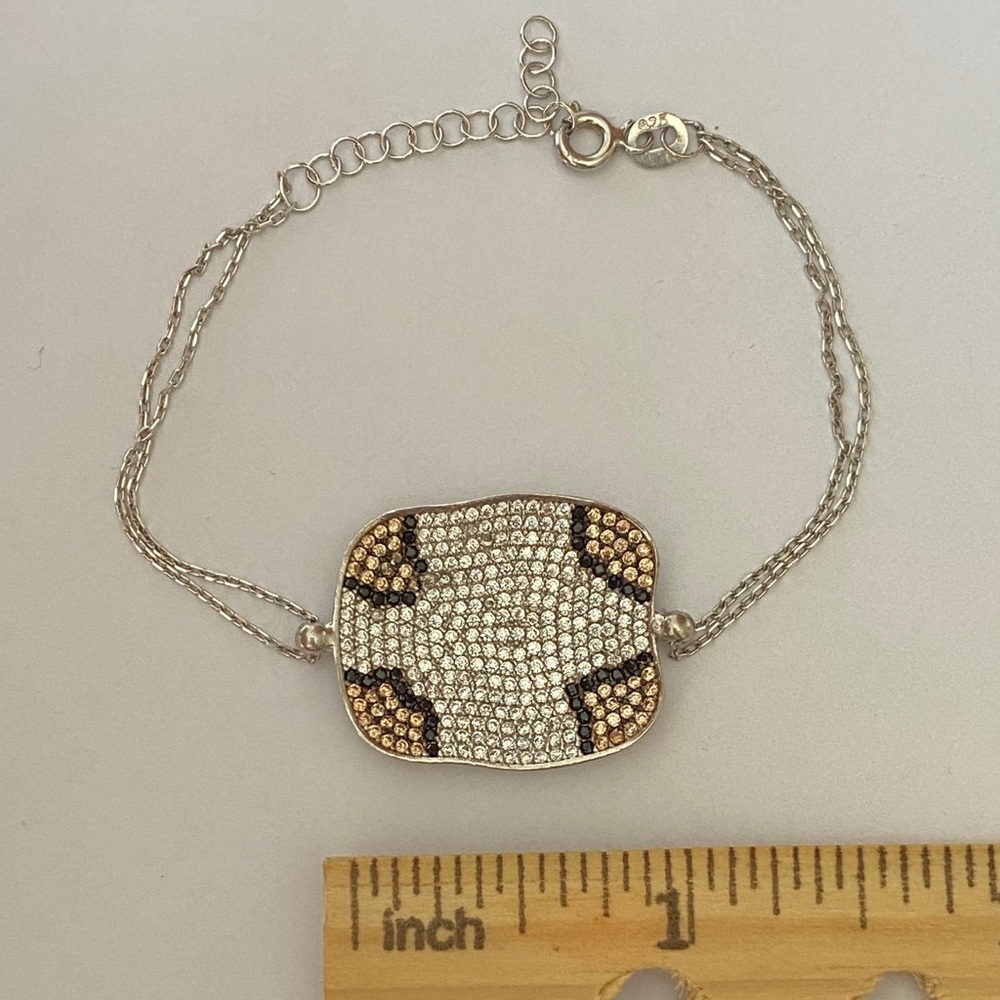 🐆 925 Silver leopard bracelet cz cubic zirconia stones champagne color